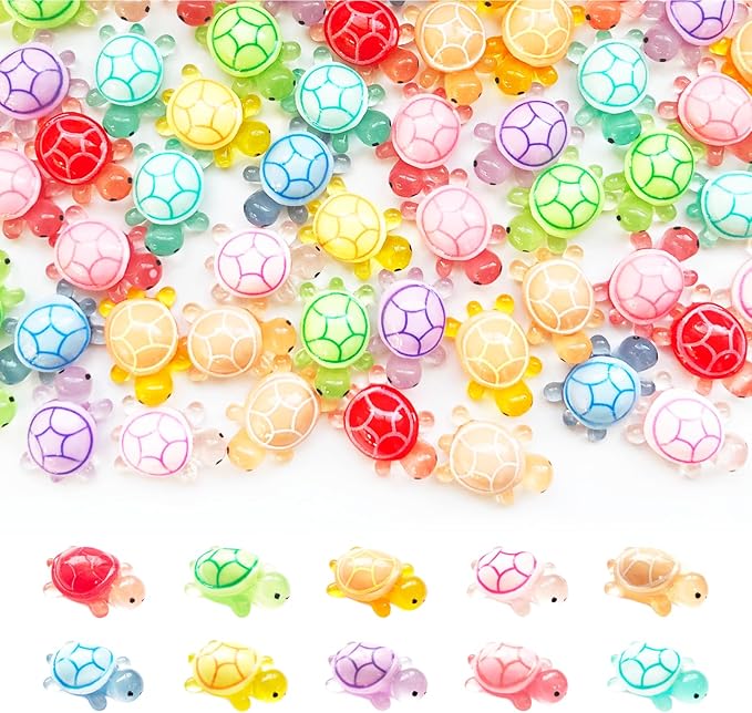 100 Pcs Mini Luminous Resin Turtles Figures Sea Crafts Glow in The Dark Bulk Plastic Ocean Animals Figurines to Hide 10 Colors Dollhouse Garden Aquarium Micro Landscape Decor
