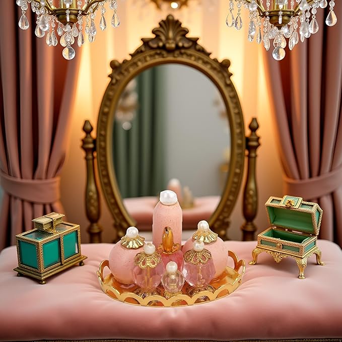 1Pc Pink 1/12 Miniature Perfume Tray Dollhouse Decoration Accessories, Dollhouses Accessories，Dollhouse Decor，Miniature Dollhouse DIY Accessorie