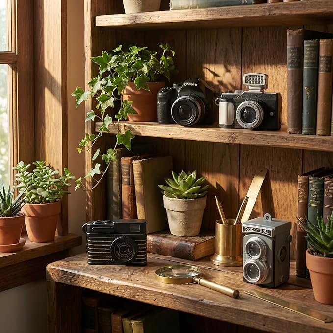 4 Pcs Miniature Camera Set, 1:4 Scale Dollhouse Accessories Mini Prop Vintage Camera