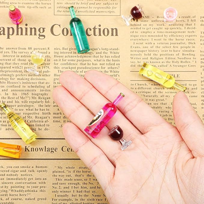 Sumind 18 Pieces Dollhouse Wine Bottles Champagne Cups for Doll Miniature Glasses Goblet Cups Mini Miniature Drink Bottles Kitchen Accessories for Dollhouse Decors(Red Wine Style)