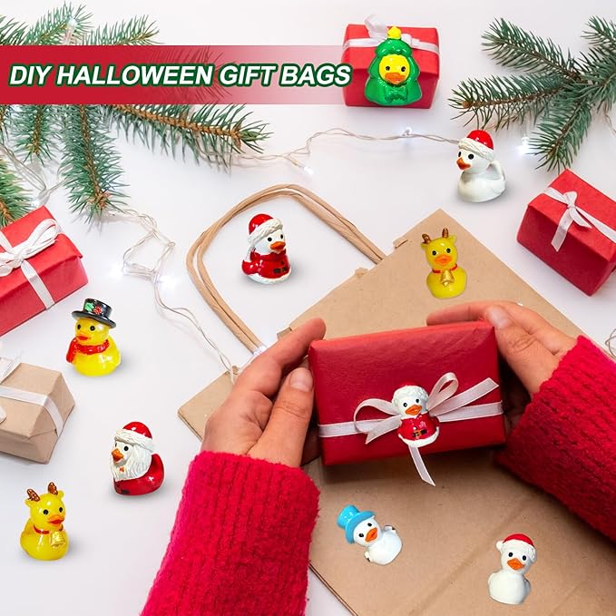 56 PCS Tiny Ducks Mini Resin Christmas Ducks Miniature Colorful Figures Ornament for Xmas, Craft, Dollhouse, Slime, Home Decorations (Christmas 1)