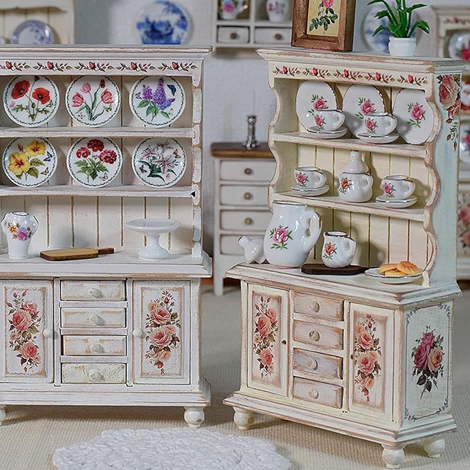6PCS Handcrafted Miniature Ceramic Plates in 1:12 or 1:6 Scale, Vintage Porcelain Playhouse Dishes (Garden-A, 2.3CM)