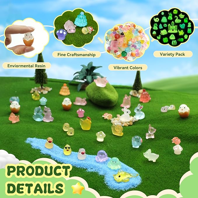 Tardigrade 100pcs Luminous Mini Resin Animals, Tiny Mini Animal Figures to Hide, Miniature Figurines Glow in The Dark Variety Micro Landscape for Potted Plants Garden Aquariums Dollhouse Gift Package