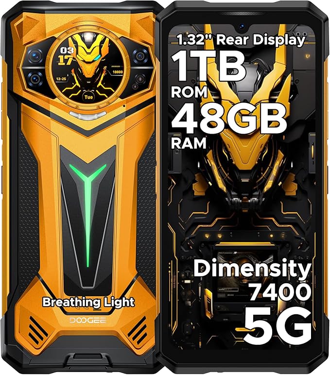 DOOGEE S200 Ultra Rugged Phone Unlocked, 5G Android 15 with 1.32" Secondary Display, 48GB+1TB Storage, 11000mAh, 66W Fast Charge, AI Quad Camera 100MP+32MP, 6.72" Rugged Smartphone Dual SIM/NFC/OTG