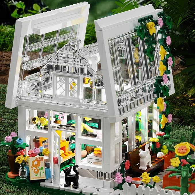 LEGPS YYDS Flower House Building Mini Set with LED, City Street View Greenhouse Building Blocks Toy, Valentine Xmas Gift for Friends or Girls 8-12 Year