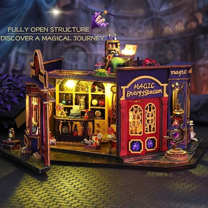DIY Miniature House Kit, Mini House Building Kit with LED & Music Movement, DIY Miniature Kit for Adults Teen, Dollhouse Kit, Magic Energy Station