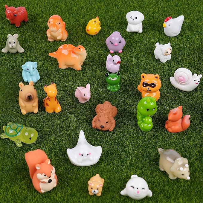 50PCS Mini Resin Animals Tiny Animals Miniature Figurines Bulk for Micro Fairy Garden Landscape Dollhouse Accessories Hide and Seek Crafts Decor Aquarium Toys