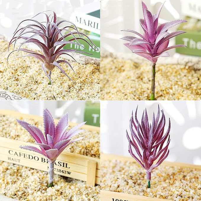 Cayway 15 PCS Artificial Succulent Plants, Fake Succulent Purple Unpotted Faux Succulent Assortment in Flocked Blue in Different Type for Birthday Home Decor Indoor Wall Garden DIY