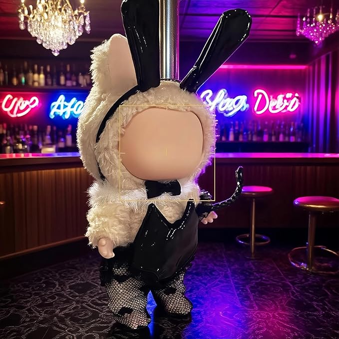 2026 New 17cm Doll Fashion Clothes Set: Black Bunny Ears Headband, Leather Skirt, Collar with O-Ring, Mesh Pants, Mini Whip - Cute Outfits & Accessories for Unique Style