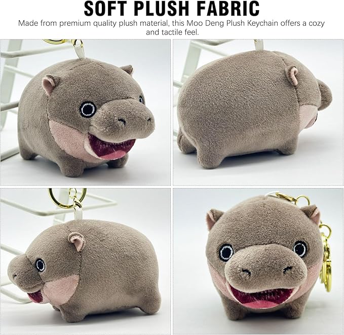 AGLOO Moo Deng Plush Keychain – Adorable Hippo Pendant Charm for handbags, Backpacks, Car Keys Christmas New Year Gift