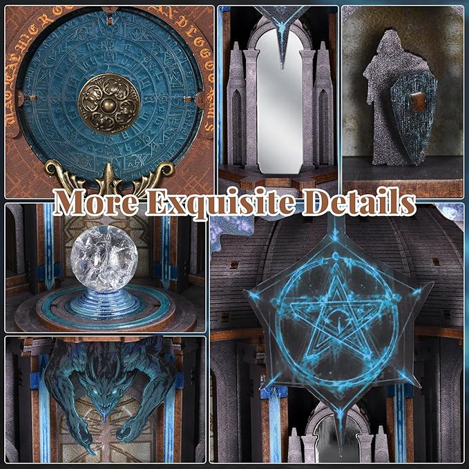 Book Nook Kit, DIY Miniature Dollhouse Magic Booknook Kit, 3D Wooden Puzzle Bookend Bookshelf with LED Light for Adults Teens (Circle of Magic)