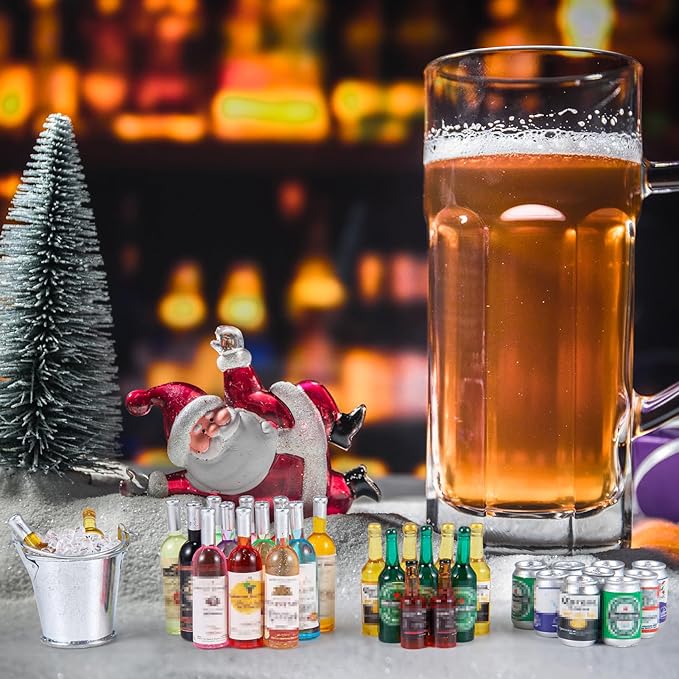 71 Pcs Miniature Ice Cubes Beer Bottles and Mini Drink Soda Pop Cans House Accessories for Fairy Garden Pub Bar Cake Decoration 1/12 Doll House Barrel Pretend Play DIY Party Toys Red Wine