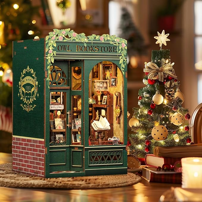 CUTEBEE Book Nook Kit - DIY Miniature House Dollhouse Kit for Adults, Booknook Tiny House Bookshelf Decor 3D Wooden Puzzle, Gifts for Family and Friends (Owl Bookstore)