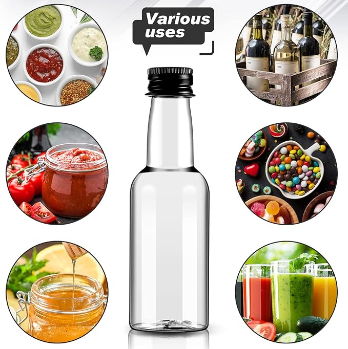 Tessco 100 Pcs Mini Liquor Bottles Plastic Mini Salad Dressing Bottle Christmas Small Shooter Alcohol Holders with Cap Wine Hot Sauce(0.8 Oz,Black)