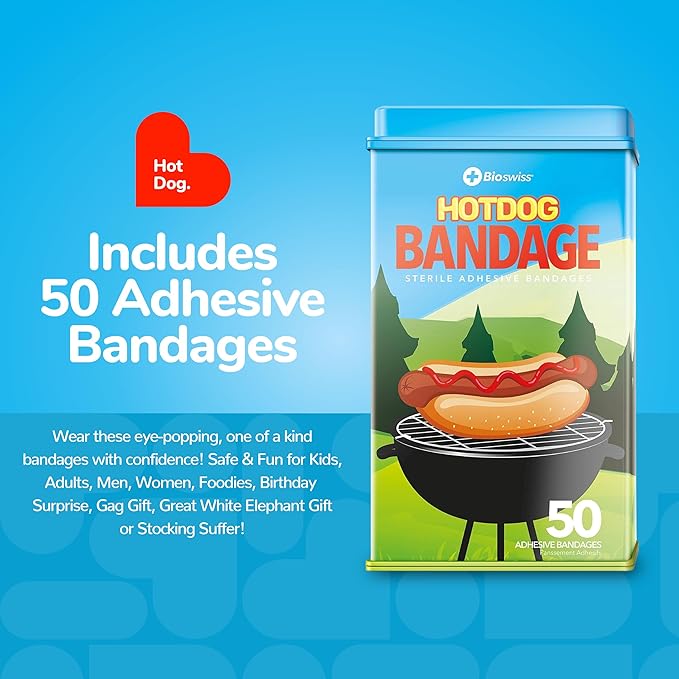 BioSwiss Bandages, Hot Dog Shaped Self Adhesive Bandage Set, Latex Free, Sterile Wound Care, 50 Count