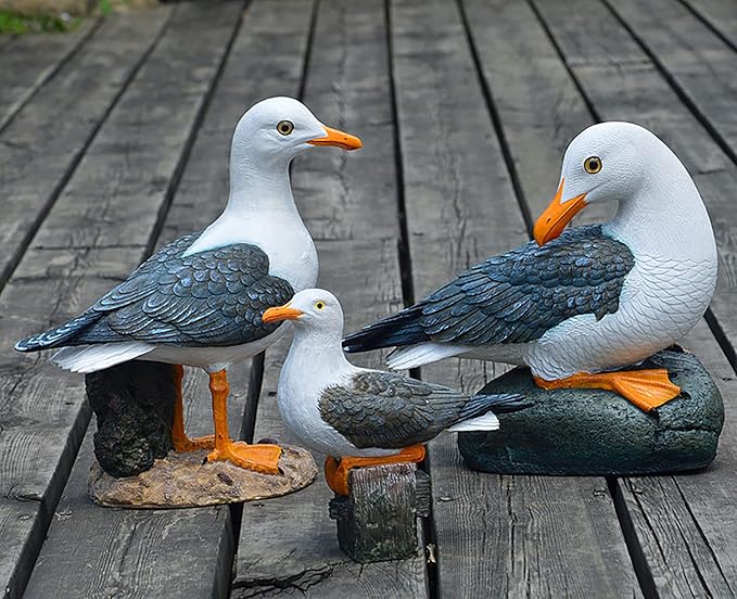 coolboy Real Seagull Figurine,Garden Bird Figurine Statue,Bird Decorations for Home,Best Indoor Outdoor Statues Yard Art Figurines for Patio Lawn House