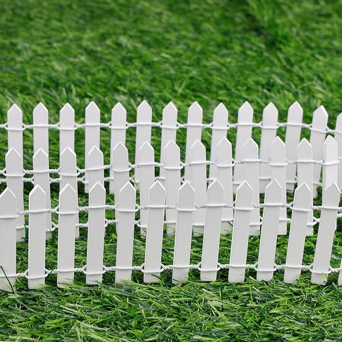 Mini Fairy Garden Fence, 35.5 Inch Cuttable Small Wood Picket Fence, DIY Miniature Accessories Decoration for Dollhouse, Crafts, Vegetable Platter, Cake(White)