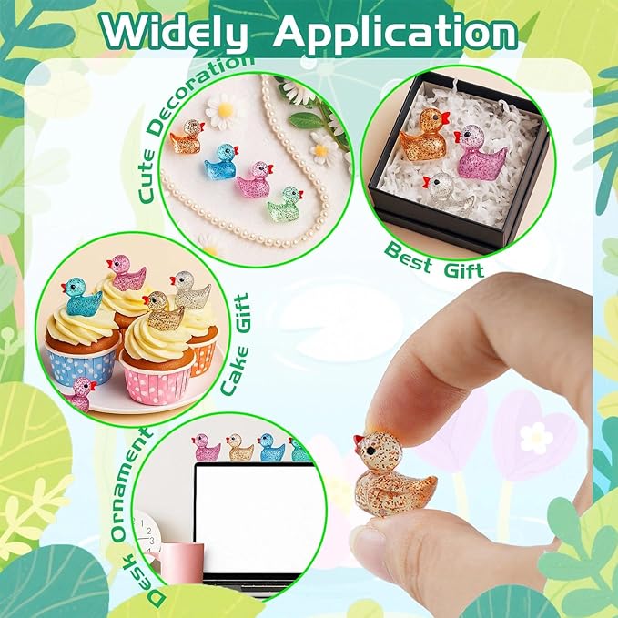 240pcs Mini Glitter Ducks Colorful Tiny Small Little Resin Duck for Dollhouse Fairy Garden Landscape Fish Tank Aquarium Decorations Animals Figures to Hide Miniature Cute Micro Prank Accessories