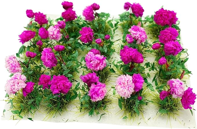 20Pcs Miniature Flower Cluster Grass Flower Tufts for Mini Dollhouse Fairy Garden Railway Simulated Static Scenery Micro Landscape Model (Rose)