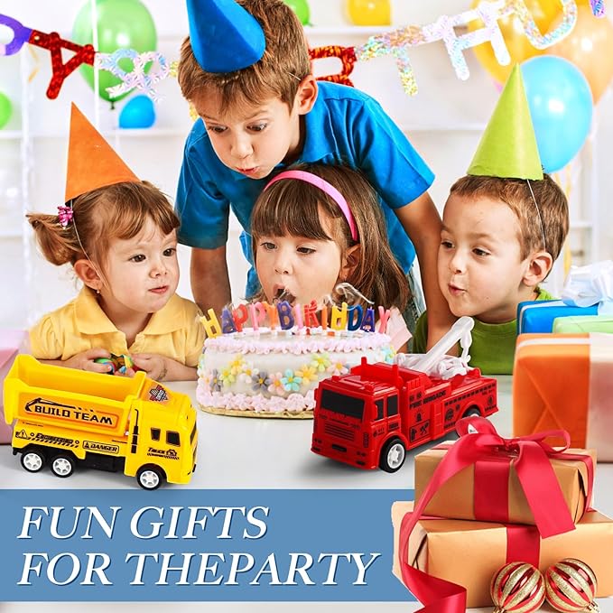 8 Pack Pull Back Cars Vehicle Toys Set, Fire Truck Construction Truck Model for Kids Boys Girls Toddler, Mini Pull Back Vehicles Party Favors Birthday Gift Classroom Prize Pinata Fillers