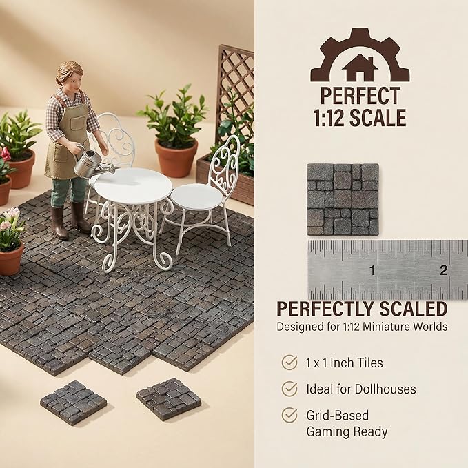 Dollhouse Miniature Paving Stones, Tiles for Modeling, Fairy Garden, and Tabletop Terrain, Set of 50pcs, REDUCIO!