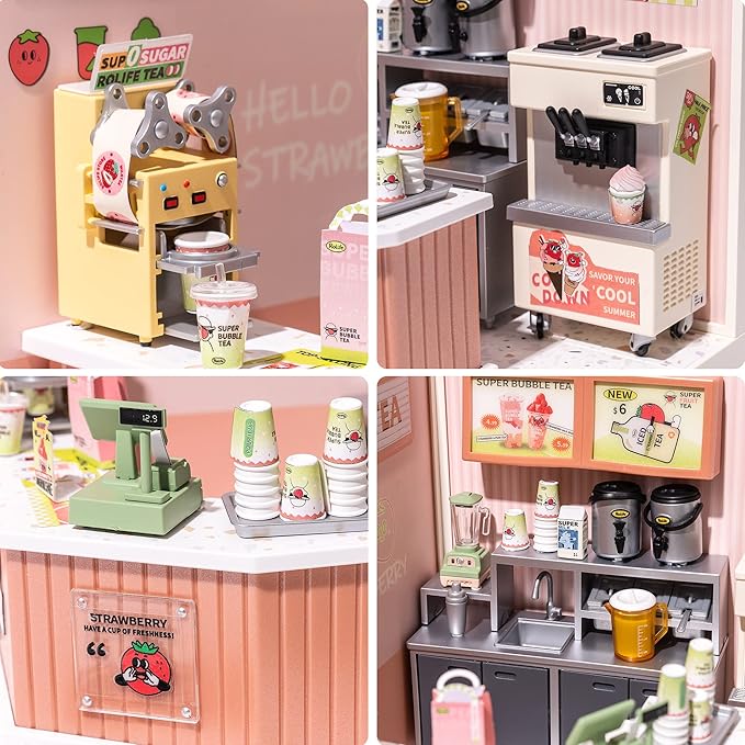 Rolife Plastic House Building Set Toy DIY Miniature Dollhouse Playset with LED for Mini Figures Construction Toys Diorama Kit Gifts for Adults