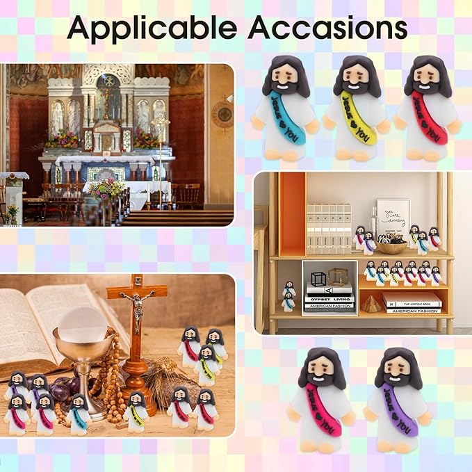100 Pack Little Jesus Figurines in Bulk, Pocket Jesus Loves You, Jesus Small Figures, Little Tiny Jesus Figures for Church Christmas Party Favors Baptism Gifts (100)