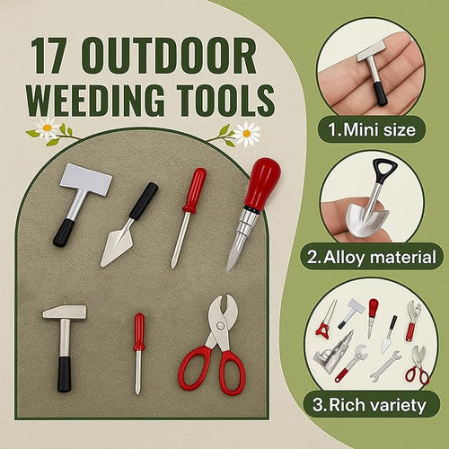 17PCS 1:12 Miniature Doll House Tools Metal Home Repair Multi-Tool Model Set Fun for Party Dollhouse Decoration Accessories Mini Yard Supplies Creative Pretend Toy (Tool)