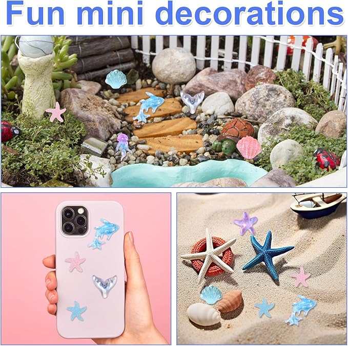 210pcs Mini Ocean Animals, Resin Miniature Marine Animal Figurines Toys Cute Tiny Small Resin Figures Toys Little Sea Creatures for DIY Fish Tank Aquarium Micro Landscape Garden Dollhouse Decor