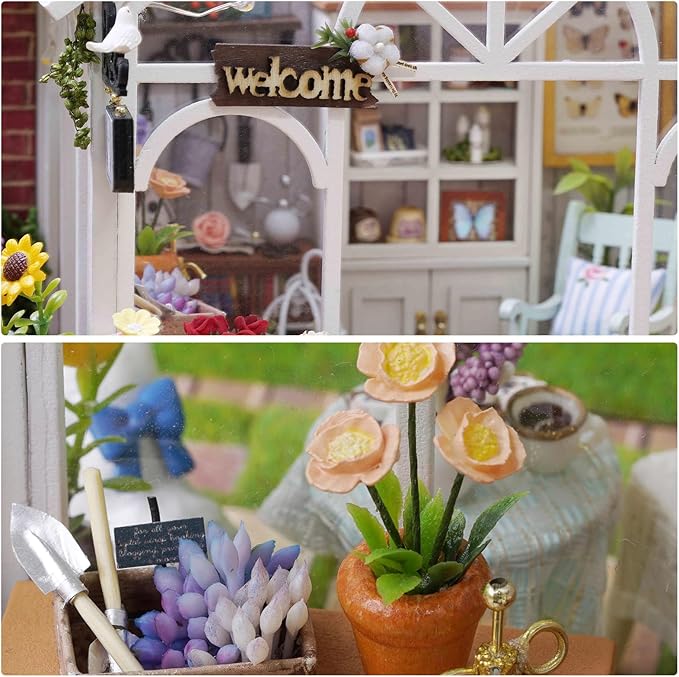 DIY Miniature House Kit, Dollhouse Kit with LED Light, Mini House Building Kits for for Adult to Building, Christmas Home Decorations Gifts for Family and Friends, Sunshine