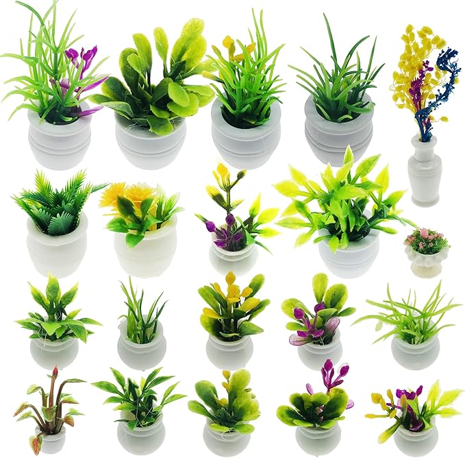 Cayway Dollhouse Plant Miniature 20 PCS Mini Miniature Potted Plants Model Artificial Flowerpot Fake Succulent Doll House for Dollhouse Garden Decorations