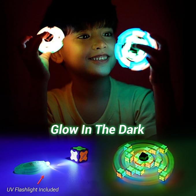 TOSY Magnet Fidget Spinner Glow - 16 Blocks, 3in1 Toy: Transformable Fidget Spinner, Infinity/Puzzle Cube, Easter Valentine Gift for Kids/Adults, Glowing STEM Sensory Stress Relief, 2-Pack