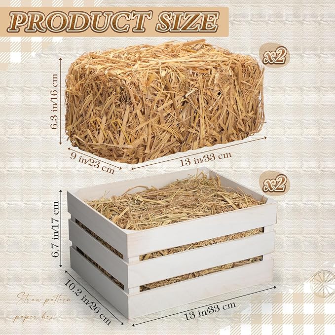 6 Pack Halloween 13 x 9 x 6 Inch Straw Hay Bale Stack Decoration Set Rustic Wooden Wagon Wheel Natural Hay Bales Boxes Western Cowboy Birthday Decor Photo Booth Props