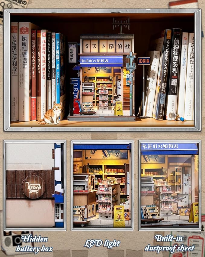 Book Nook Kit, DIY Miniature House Kits for Adult and Teens, Dollhouse Tiny Booknook Garden House Bookshelf, DIY Craft Gifts for Family and Friends (Beika-cho Convenience Store)