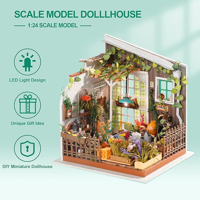 RoWood Miniature House Kit, 1:24 Scale DIY Miniature Dollhouse Kit for Adults, Mayberry Street Miniatures,Mini House Craft Kits for Adults, Gifts on Birthday Christmas - Miller's Garden