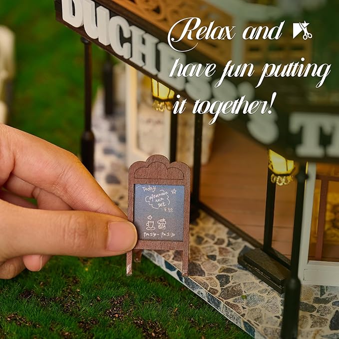 CUTEBEE Dollhouse Miniature with Furniture, DIY Wooden Dollhouse Kit Plus Dust Proof, Creative Room Idea (The Duchess's Tea Room)