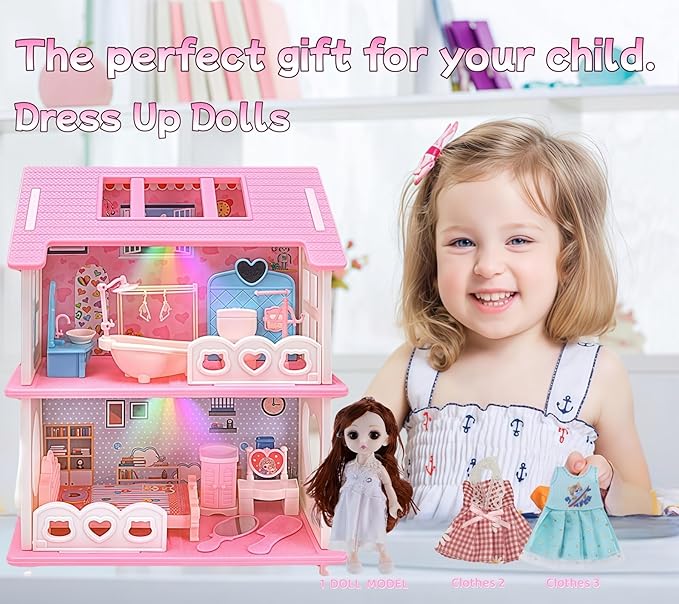 MOLINGXUAN Dollhouse - Cute Style Dollhouse Toy with Light, Slides and Furniture Accessories, Ideal for Collectors and Hobbyists Who Love House Miniatures