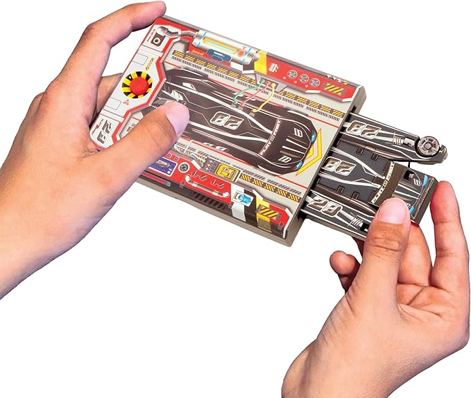 FLAT 2 FAST Original Stunt Card Racer – Flat Car Racer and Pocket Size Racecar Launcher with Built-in Button for Stunt Launching and Racing – Compact – Jet Black