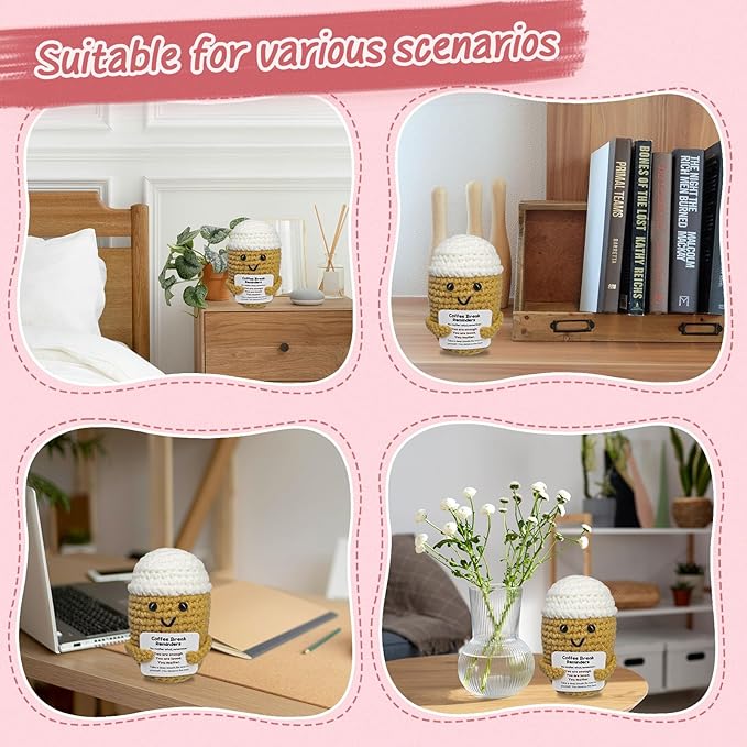 Fouliki Coffee Lovers Birthday Gifts for Women Men,Emotional Support Gifts,Encouragement Little Reminders Present,Positive Coffee Accessories,Crochet Espresso Desk Decorations