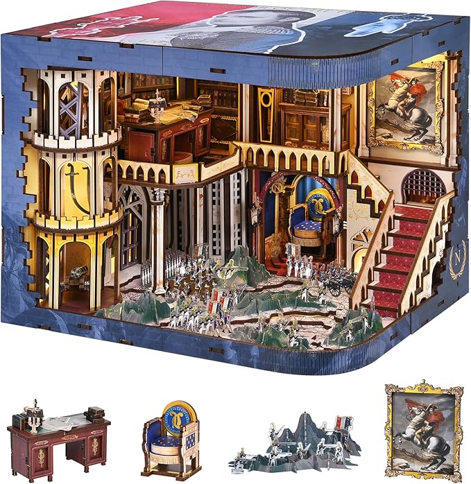 Book Nook Kit - 3D Wooden Puzzle for Adults, Teens, DIY Miniature Dollhouse Kit Booknook Tiny House Bookshelf Decor, Gifts for Family, Friends (Napoleon)