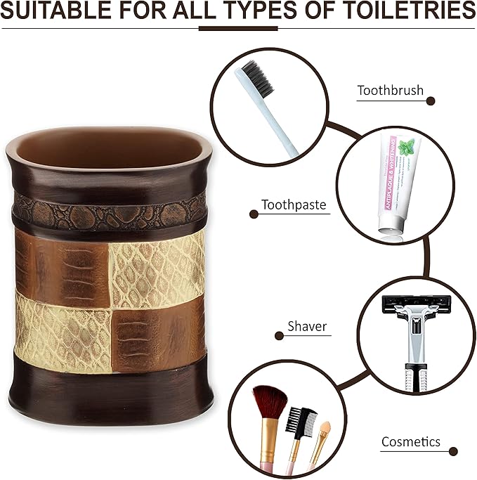 Zahari Home 4pc Zambia Stylish Bathroom Accessories Set Soap Pump, Tumbler, Tooth Brush Holder and Soap Dish Modern Classic Luxury Contemporary Decor Unique Design Animal Western Bath Set