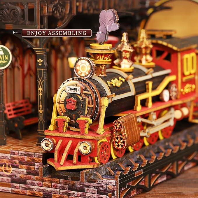 CUTEROOM Book Nook Kit for Adults, 3D Wooden Puzzle DIY Miniature Dollhouse Booknook Kit with LED Light, Tiny House Building Kit for Bookshelf Insert Decor -Zero Platform for Christmas Birthday Gift