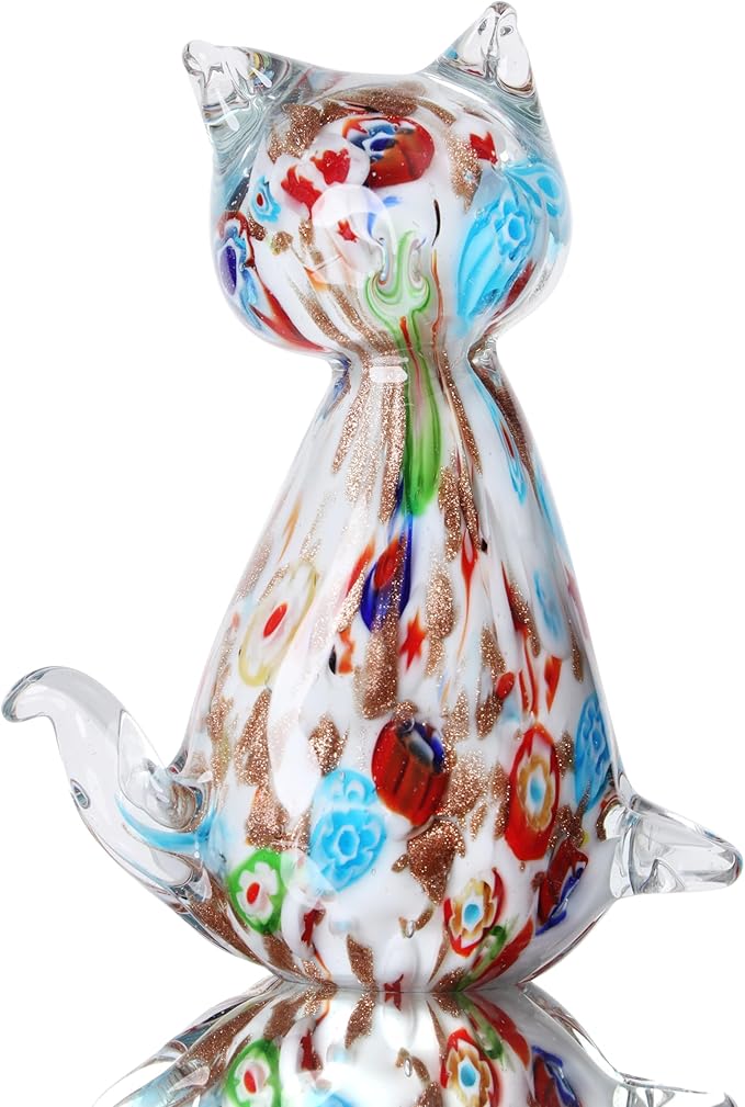 Yao Yuan Handmade Multicolor Glass cat Statue - Elegant Swan Decor for Home and Office (White Color)…