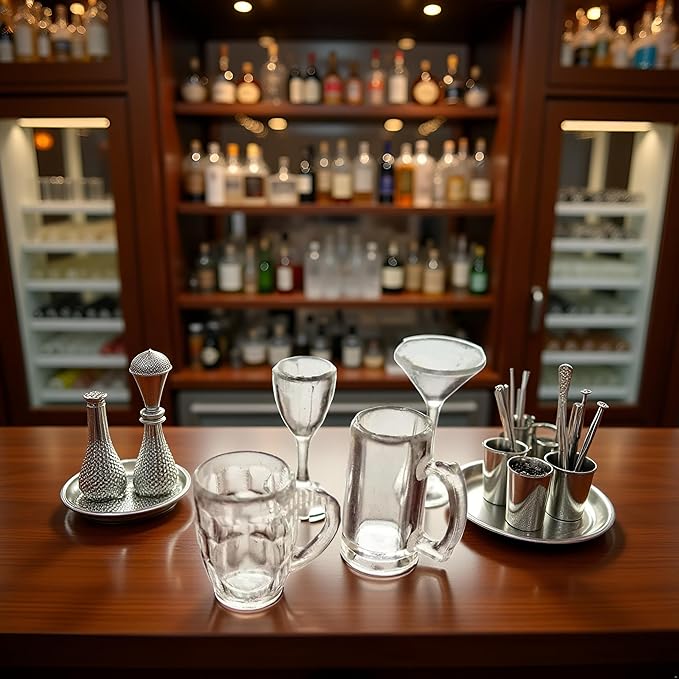 4Pcs Clear Glass Dollhouse Drinking Glasses Miniature: 1/12 Scale Wine Cocktail Glass for Kitchen Bar - Mini Beer Mug Stein Highball