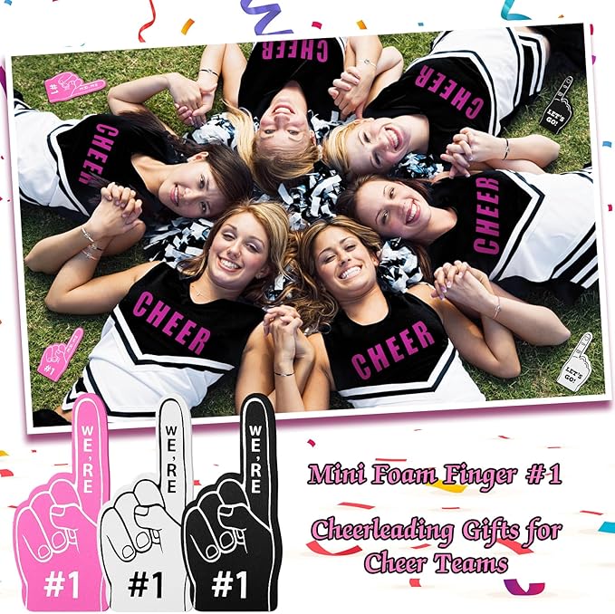 Sinmoe 24 Pcs Mini Foam Finger Baseball Fan Mini Foam Finger, We're #1 Sports Themed Party Supplies for Baseball Hockey Football Basketball Events Team Gifts(Black, White, Pink)