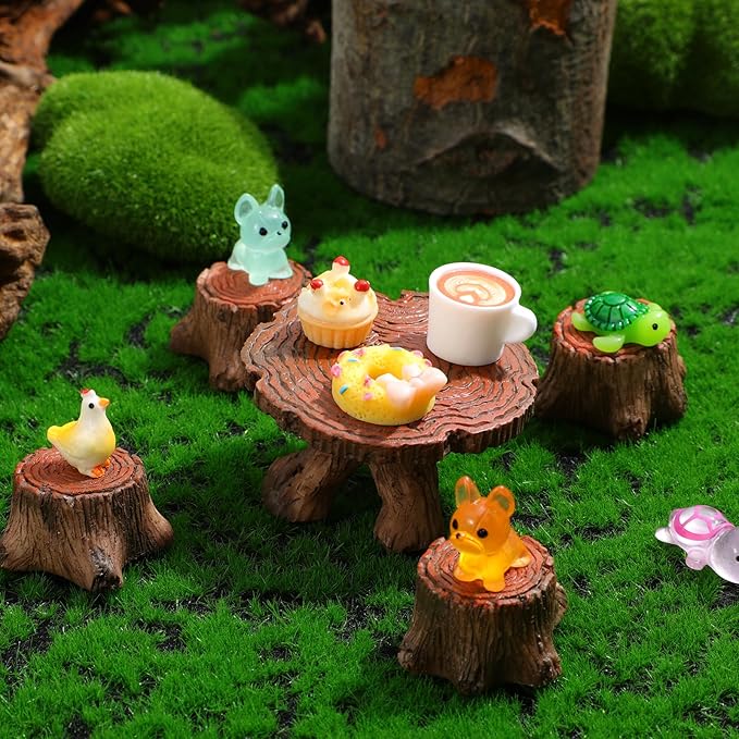 5 Pcs Fairy Garden Accessories Miniature Table and Chairs Set Micro Landscape Decoration Mini Resin Village Furniture Ornaments Kit for DIY Craft Gift Dollhouse Succulents Home Outdoor Decoration