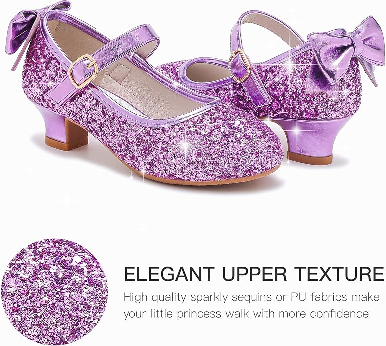 Dufannie Girls Dress Shoes Low Heel Princess Flats Mary Jane Flower Wedding Party Glitter Shoes for Kids Toddler