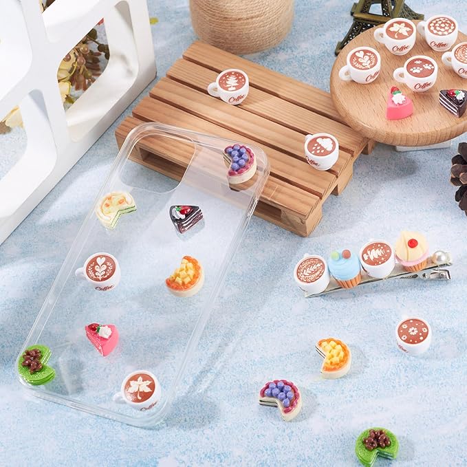 Cheriswelry 32Pcs Miniature Food Doll House Accessories Mini Resin Coffee Cake Decoration 16 Style 14-22mmfor Kitchen Play Party Tableware Desktop Decor