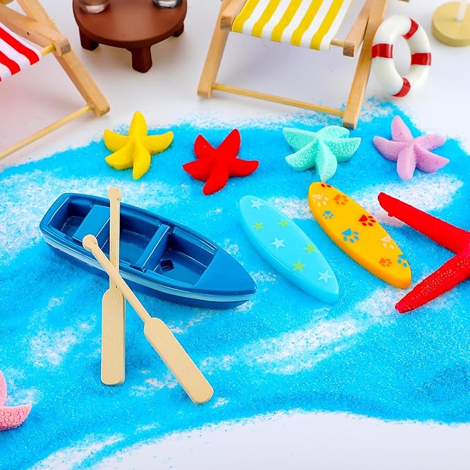 Minatee 25 Pcs Beach Miniature Dollhouse Decoration, Umbrella Palm Chair Miniature Toys Garden Dollhouse Outdoor Accessories Beach Decorations for DIY Garden Plant Pool(Red, Yellow)