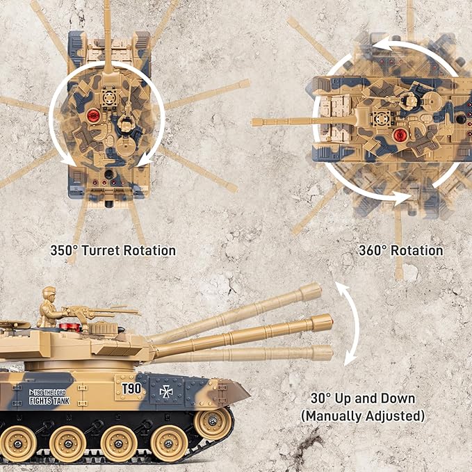 1/24 RC Battle Tank Set, Remote Control Russian T90 and German Leopard II Tank Model That Shoots for Kids and Adults, 2.4Ghz Army Toy for Boys 6+ Year Old with Smoke, Sound Effects and Lights